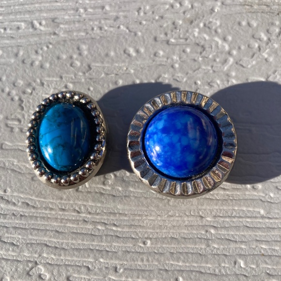 NONY Button Covers silvertone blue stones set of 2 vintage - Picture 1 of 5